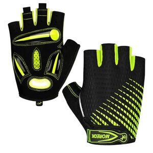 MOREOK High-Visibility Half-Finger Cycling Gloves in Neon Yellow & Black